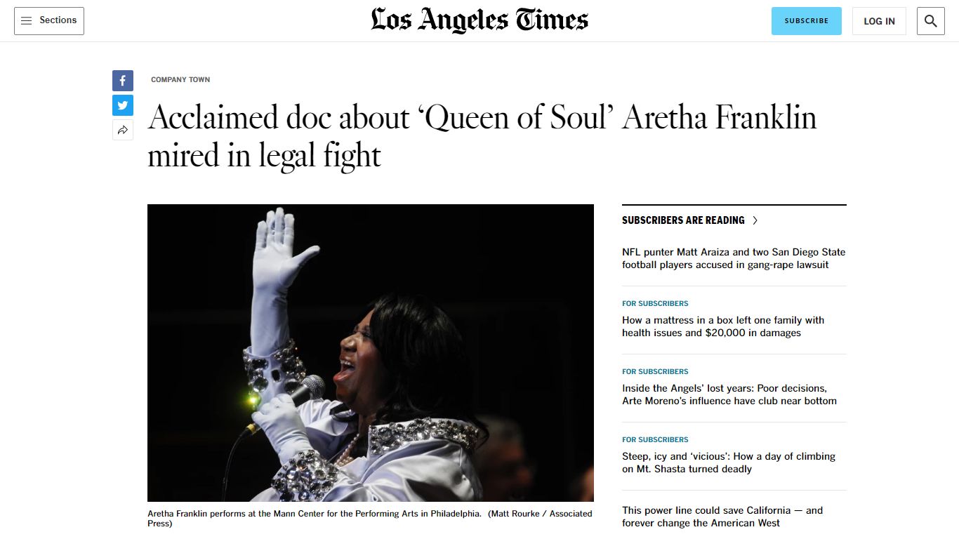 Doc about Aretha Franklin mired in legal fight - Los Angeles Times